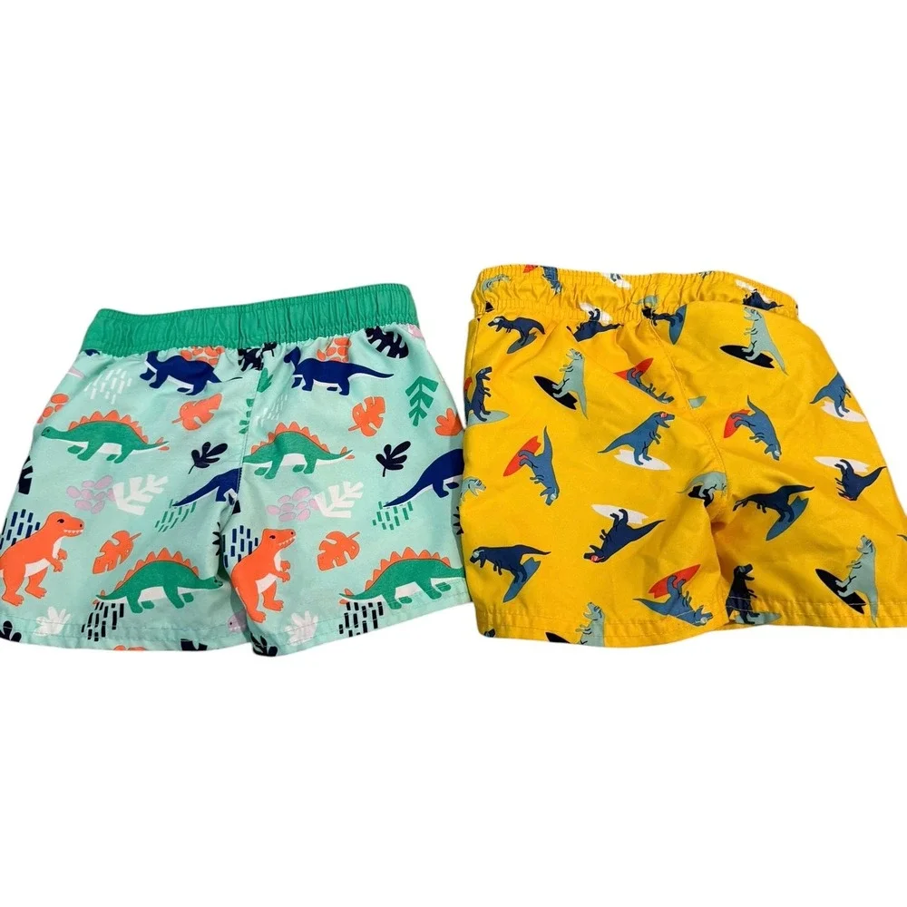 Cat & Jack Yellow Mint & Dinosaur Kids Swim Trunks-Bundled 18M